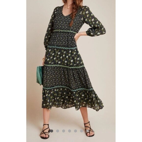 Anthropologie Karoline Tiered Maxi Dress Sz 8 Petite NWT FLORAL Boho - Picture 1 of 10